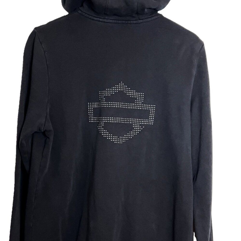 Women's Long Line Logo Zip-Up Hoodie with Rhinestones
